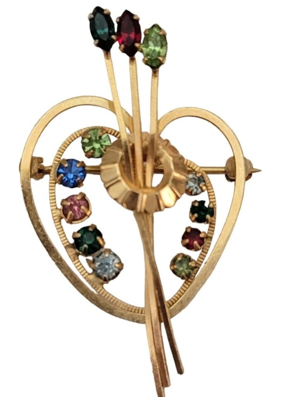 1-20 12K Gold Filled Multi Color Rhinestone Heart Pin Brooch K877